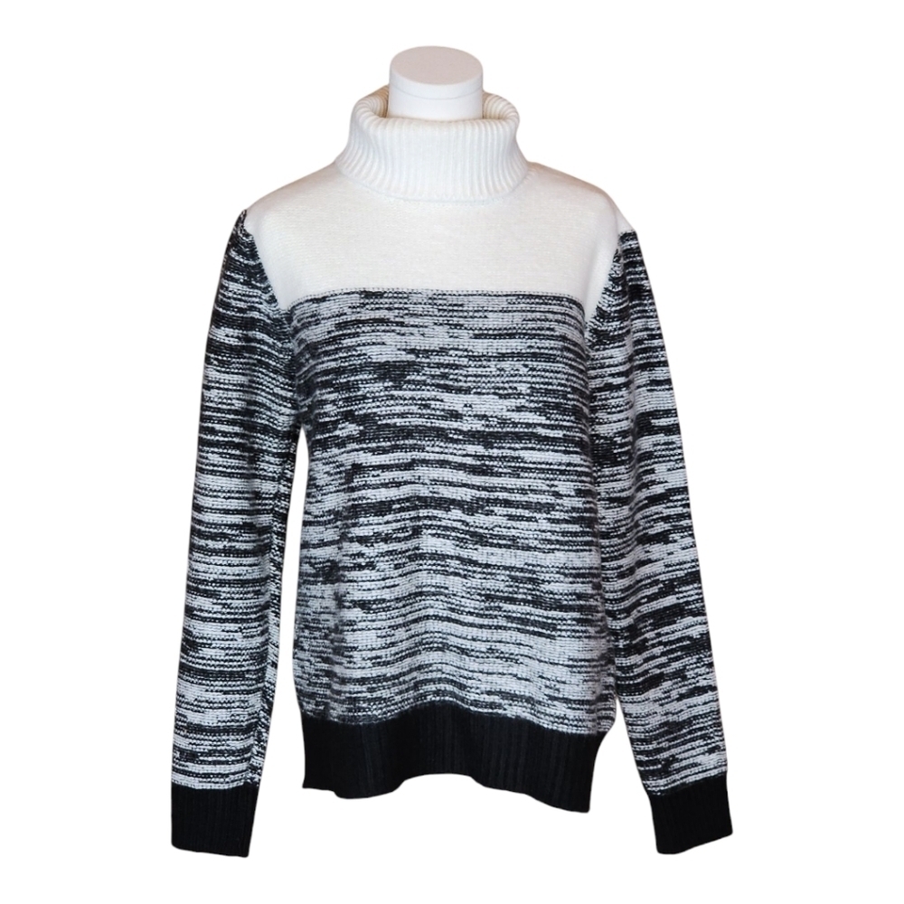 Fate by LFD Black & White Turtleneck Sweater, Marled Knit Size Medium